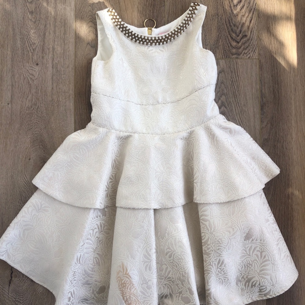 Zoe LTD cream jacquard ruffle dress peal